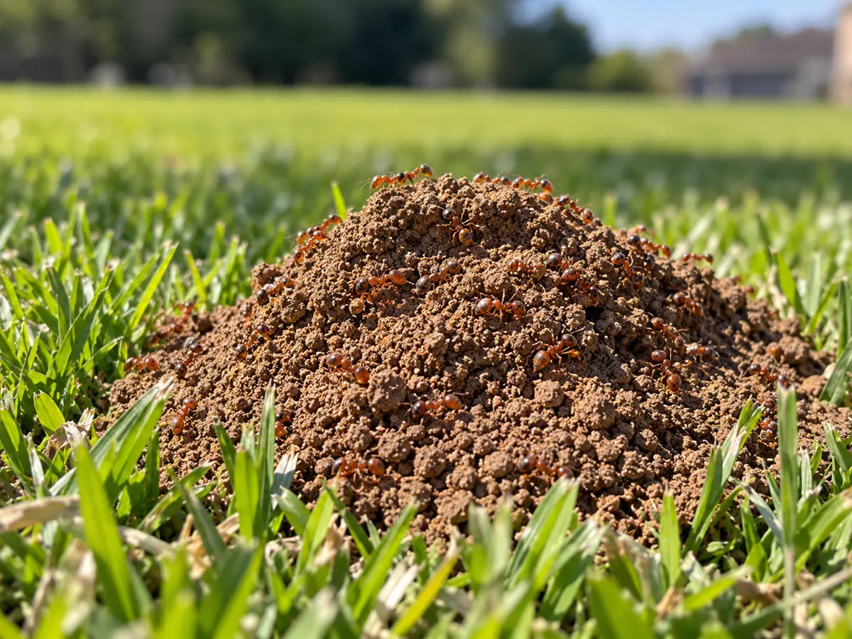 Ant mound in a residential lawn