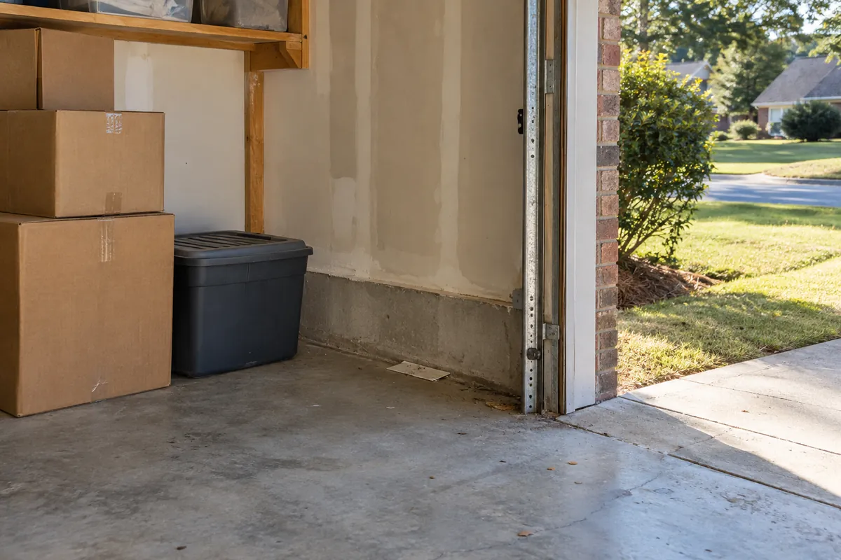 Garage corner with stacked boxes and a storage bin, spider control in Allen, TX